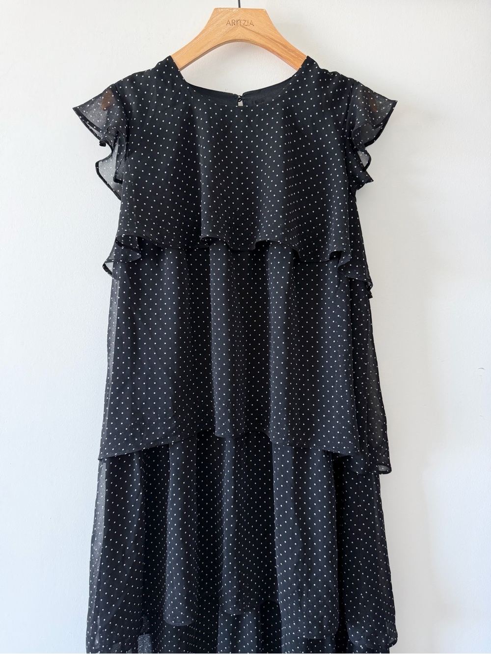 Who What Wear Black White Polka Dot Tiered Chiffon Midi Dress Ruffle Sleeve S - Picture 3 of 10